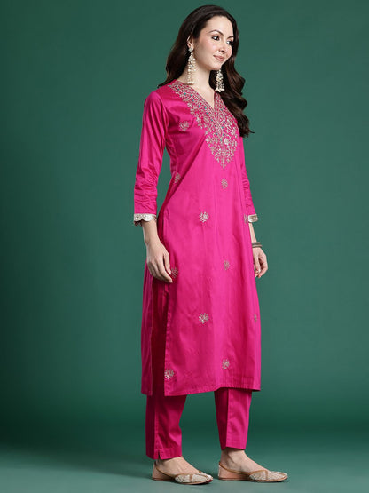 Ethnic Motifs Embroidered Sequinned Kurta with Trousers & With Dupatta