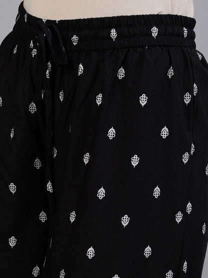 Dhiyona IS Women's Women Black Ethnic Motifs Printed Panelled Kurta with Palazzos & Dupatta