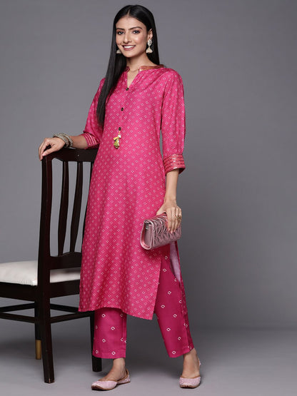 Dhiyona VA Women's Pink Bandhani Printed Sequinned Kurta with Trousers