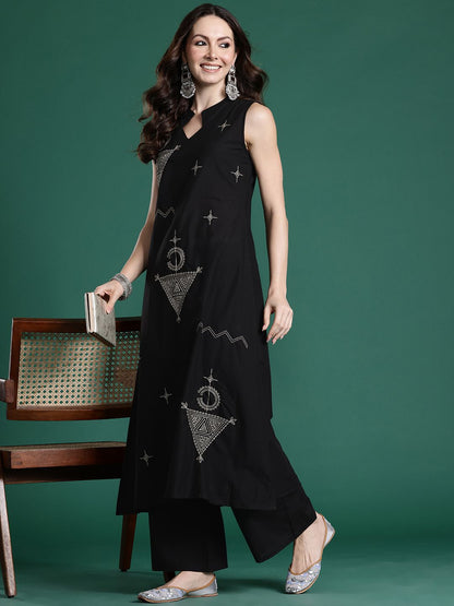 Ethnic Motifs Embroidered Pure Cotton Kurta with Palazzos