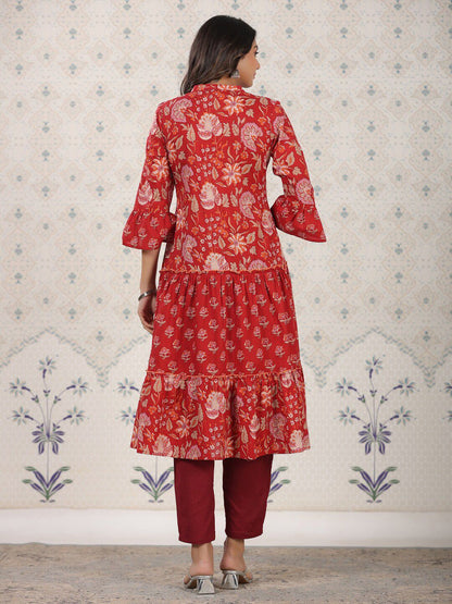 Dhiyona OD  Ethnic Motifs Printed Cotton Tiering Kurta