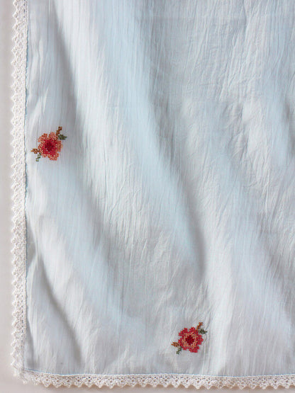 Dhiyona IE Round Neck Ethnic Embroidered Pure Cotton Kurta with Trouser & Dupatta