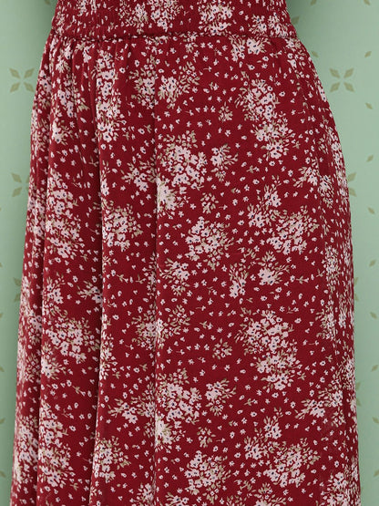 Dhiyona VA Women's Floral Printed Panelled Silk Georgette Kurta with Palazzos & With Dupatta