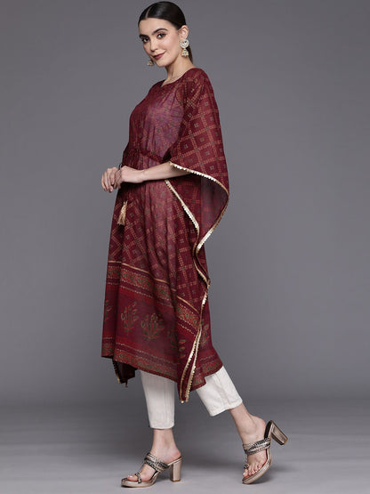 Dhiyona IE Women Ethnic Motifs Printed Belted Detail Kaftan Kurta