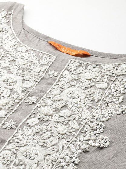 Dhiyona IE Ethnic Motifs Embroidered Thread Work Kurta with Trousers