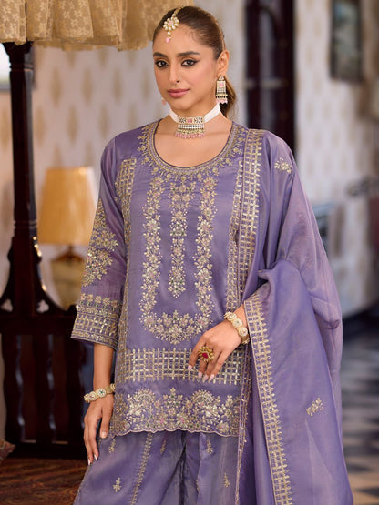 Women Ethnic Motifs Embroidered Regular Sequinned Kurta with Palazzos & With Dupatta
