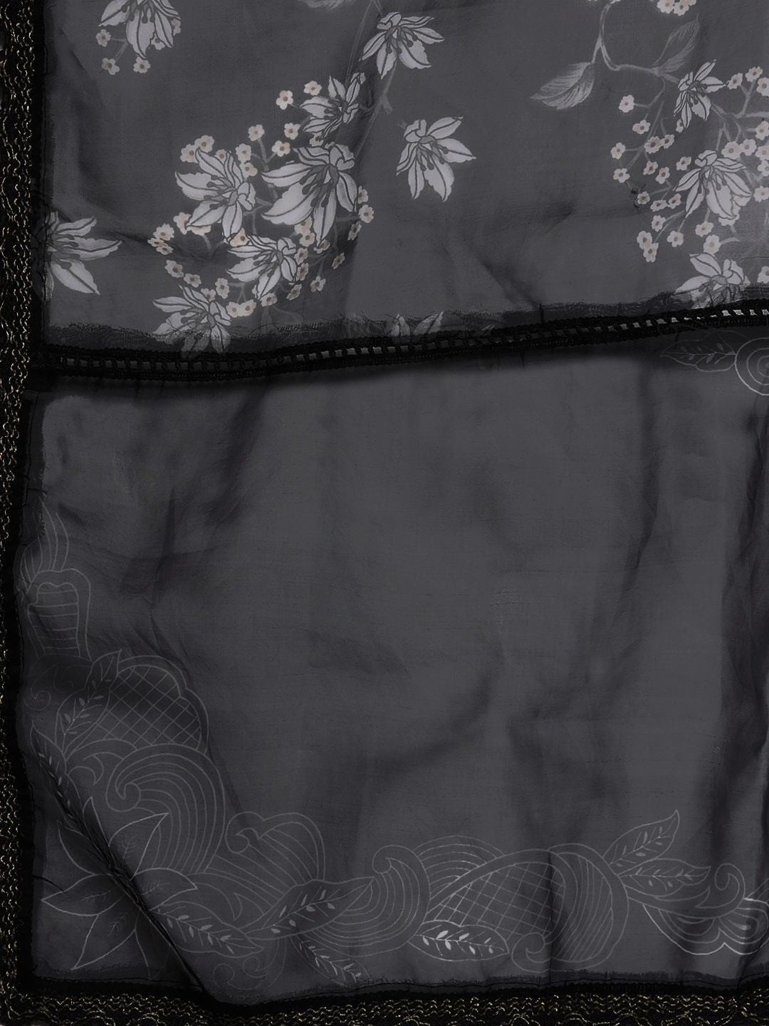 Dhiyona IE Women Black Floral Embroidered Beads Kurta with Trousers & Dupatta