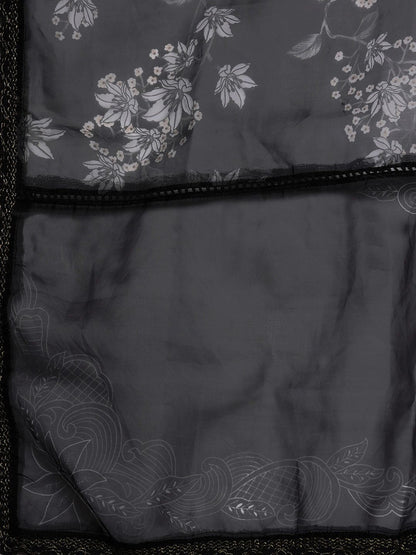 Dhiyona IE Women Black Floral Embroidered Beads Kurta with Trousers & Dupatta