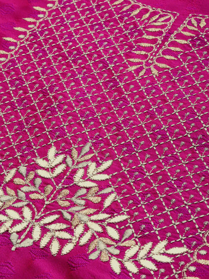 Dhiyona VA Women's Magenta & Gold-Toned Embroidered Kurta with Trousers & Dupatta
