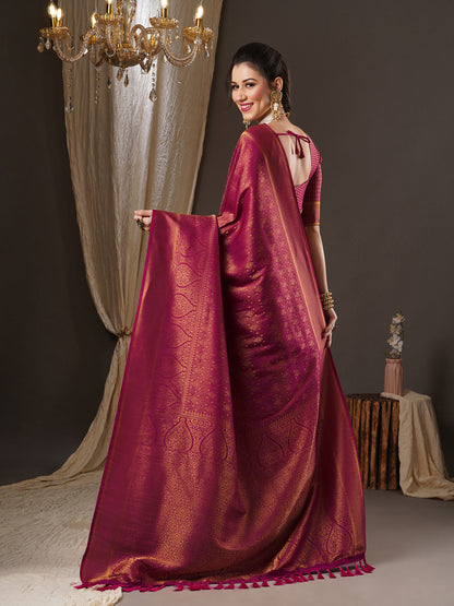 Women's Georgette Pink Woven Design Woven saree With Blouse Piece