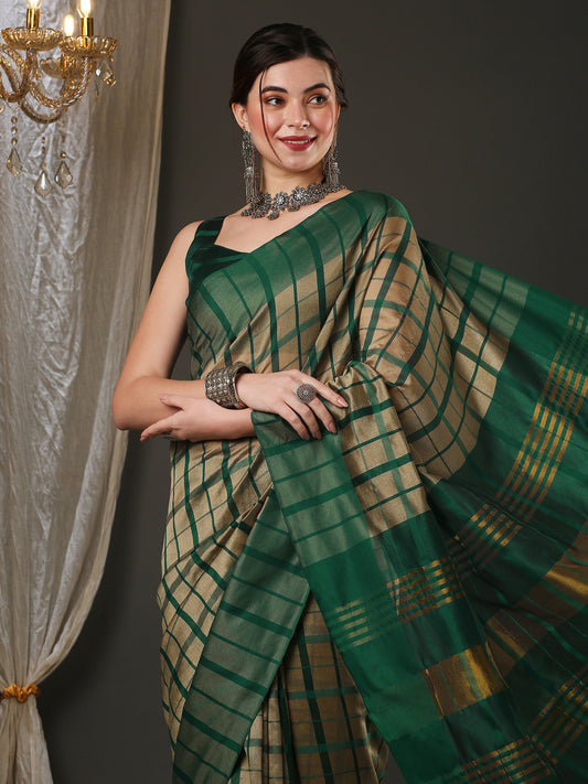 Women's Aura Silk Cream Woven Design Designer Saree With Blouse Piece