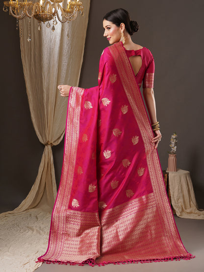 Women's Silk Blend Pink Woven Design Designer Saree With Blouse Piece
