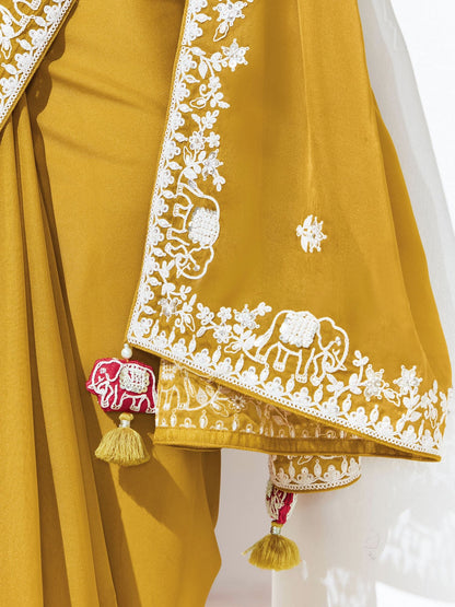 Dhiyona KM Women Yellow Saree With Floral-Print Blouse “ Radiant Elegance