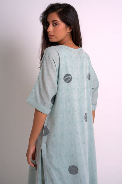 Women's Dusty Sea Green Cotton Woven Kurta With Cotton Bottom