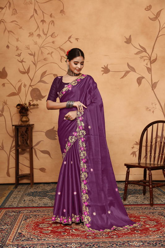 Dhiyona GR Women's Armani Wine Jimmi Choo Embroidered Saree