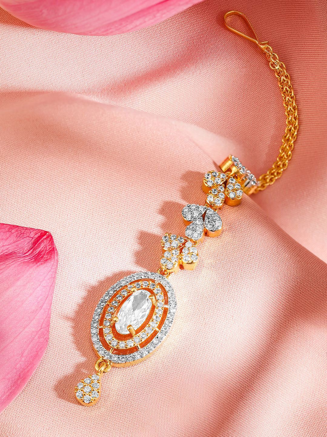 Dhiyona RJ Women's Gold-Plated Artificial Stones Studded Maang Tikka