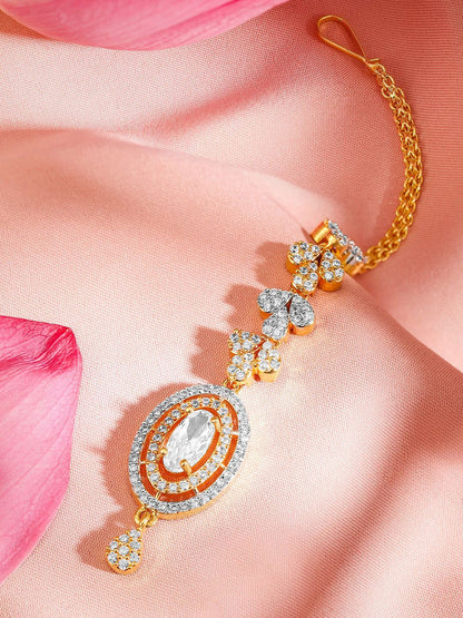 Dhiyona RJ Women's Gold-Plated Artificial Stones Studded Maang Tikka