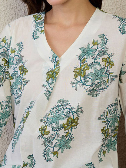 Dhiyona IE Printed Pure Cotton Top With Trousers Co-Ords