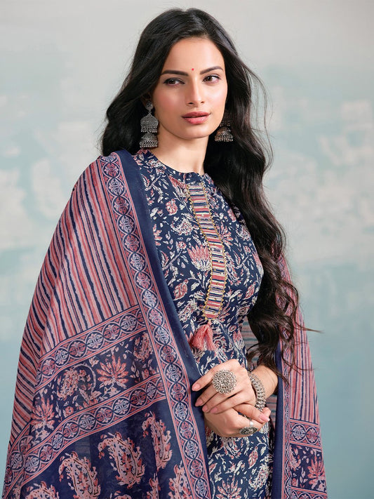 Dhiyona VA Women's Ethnic Motifs Printed Regular Kurta with Trousers & With Dupatta