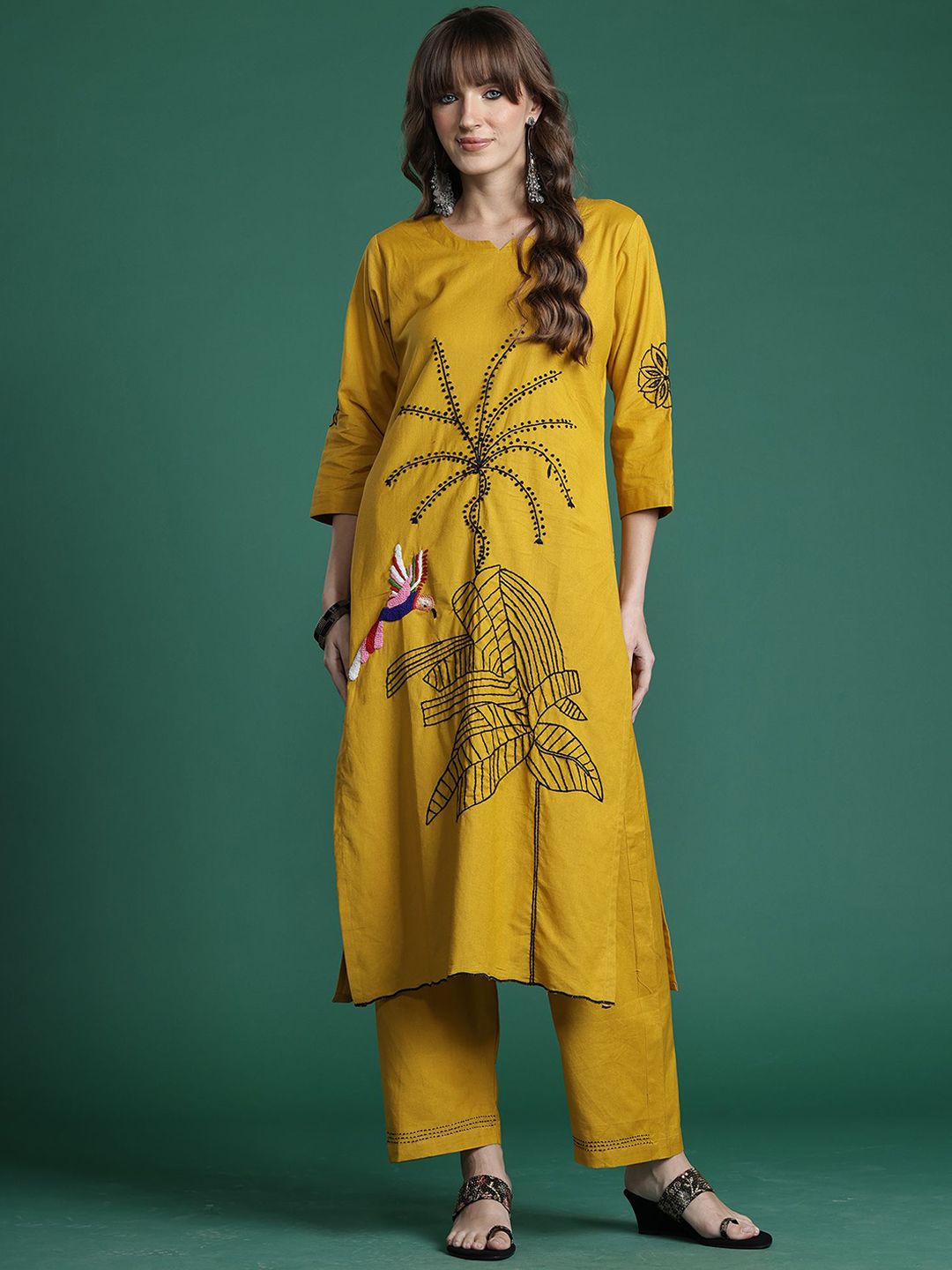 Dhiyona IE Embroidered Straight Tunic With Trousers Co-Ords