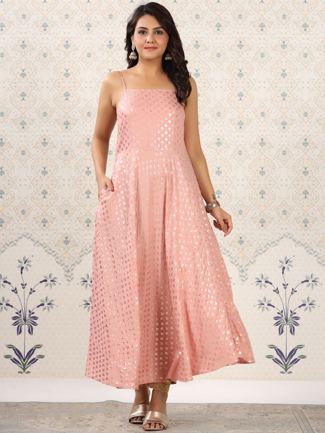 Dhiyona OD  Floral Printed Shoulder Straps Anarkali Kurta
