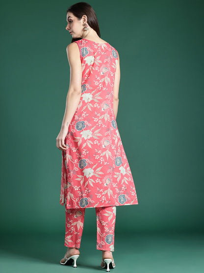 Dhiyona IE Floral Printed Pure Cotton Kurta with Trousers