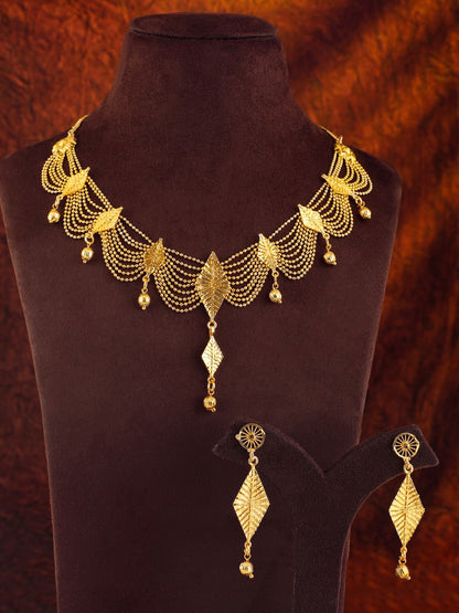 Dhiyona RJ Women's 22K Gold Plated multilayered Leaf Design Necklace Set with Matching Earrings