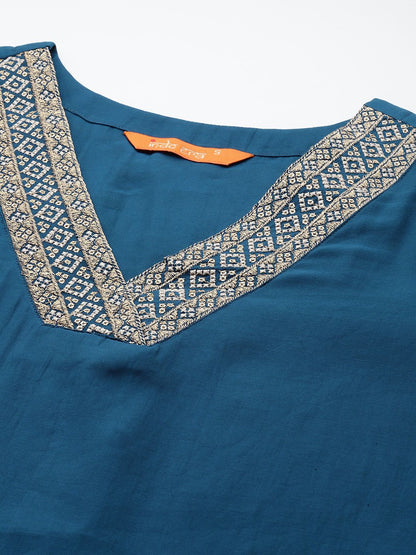 Embroidered Sequinned Kurta with Trousers & With Dupatta