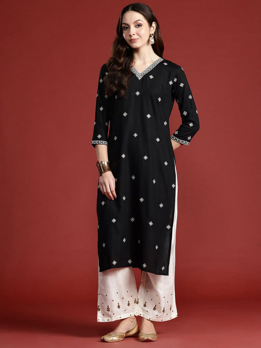Dhiyona IE Women Geometric Embroidered Sequinned Pure Cotton Kurta