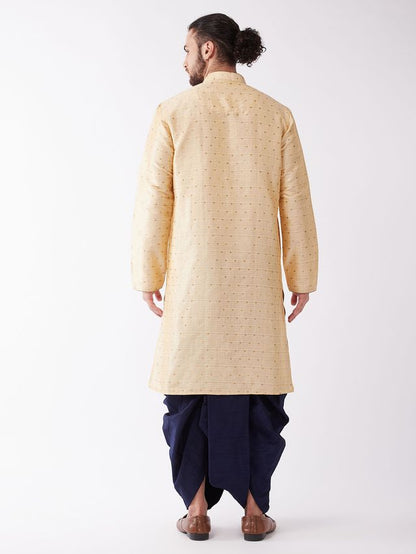Men's Beige Silk Blend Straight Kurta and Dhoti Set