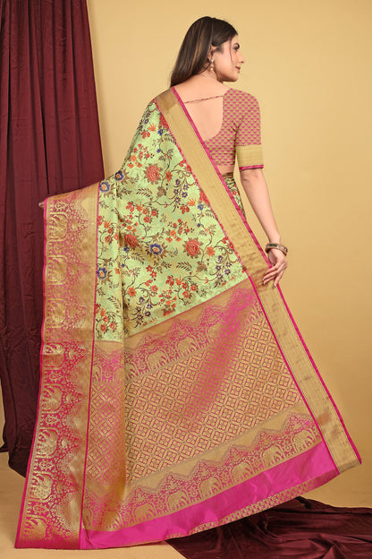 Dhiyona GR Women's Pista Green Kalamkari Silk Saree