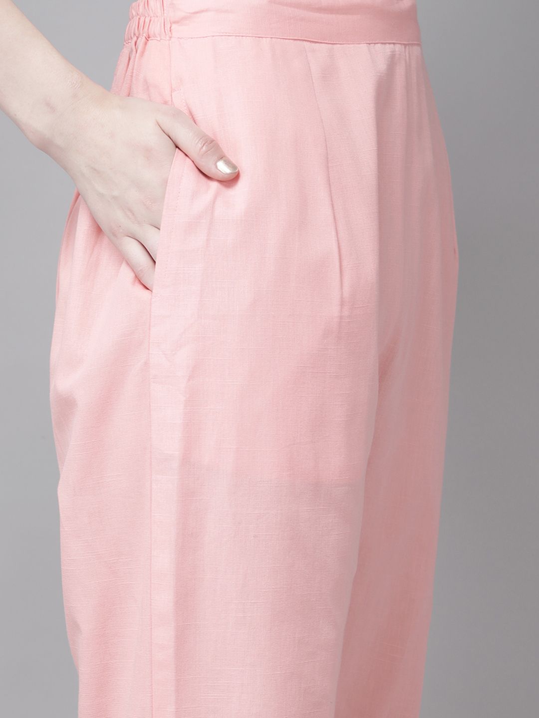 Women Pink Pure Cotton Ethnic Motifs Sequinned Kurta with Trousers & Dupatta