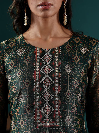 Dhiyona VA Women's Ethnic Motifs Embroidered Regular Chanderi Silk Kurta with Trousers & With Dupatta