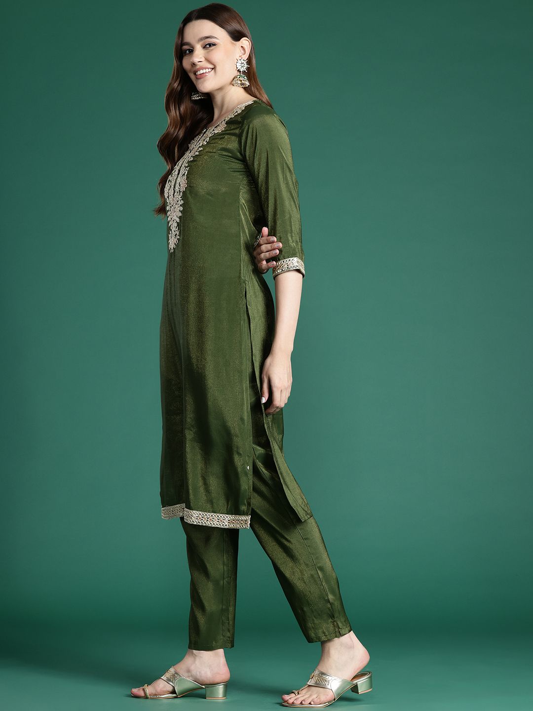 Ethnic Motifs Embroidered Kurta with Trousers & With Dupatta