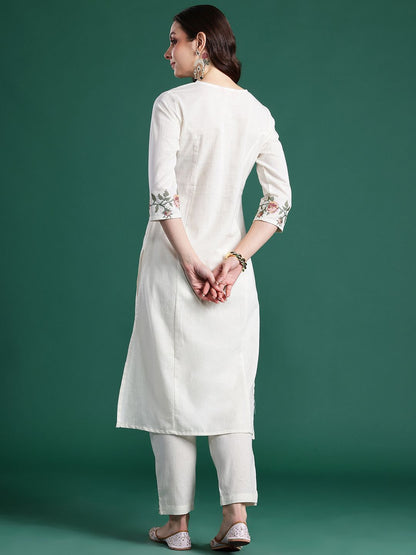 Dhiyona IE Floral Embroidered Pure Cotton Kurta with Trousers