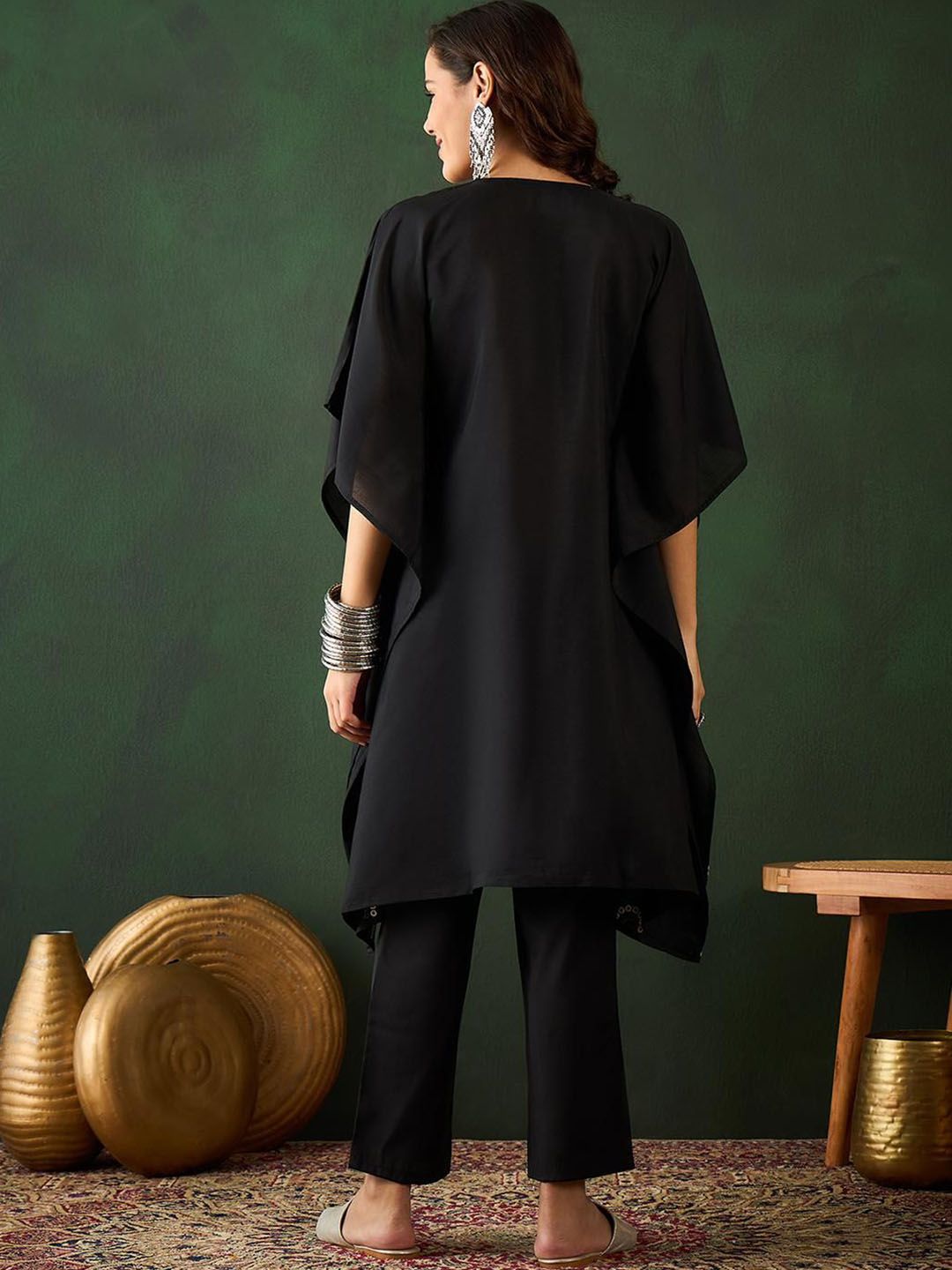 Dhiyona IS Women's Women Ethnic Motifs Embroidered Kaftan Kurta with Trouser