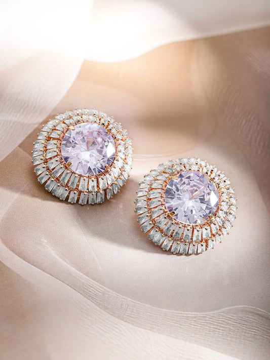 Dhiyona RJ Women's 18K Gold-Plated Brass Crystal Studded Geometric Studs