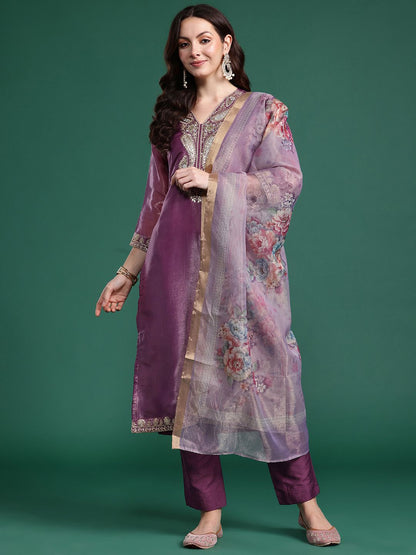 Dhiyona IE Floral Embroidered Kurta with Trousers & Dupatta