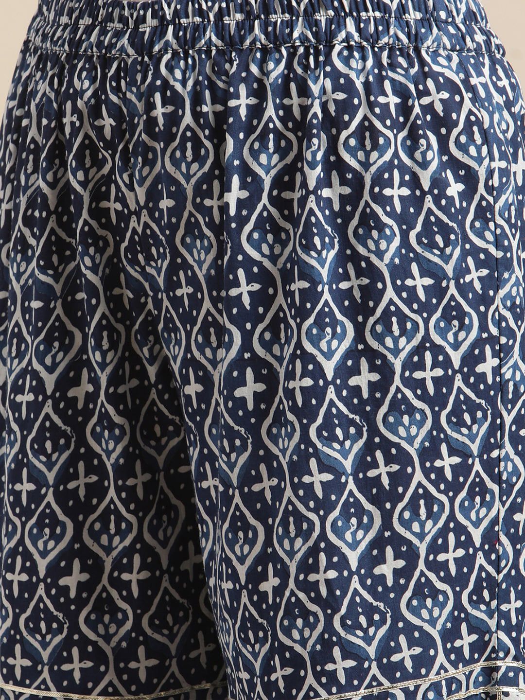 Dhiyona VA Women'sBlue & White Floral Printed Flared Kurta Sharara Set