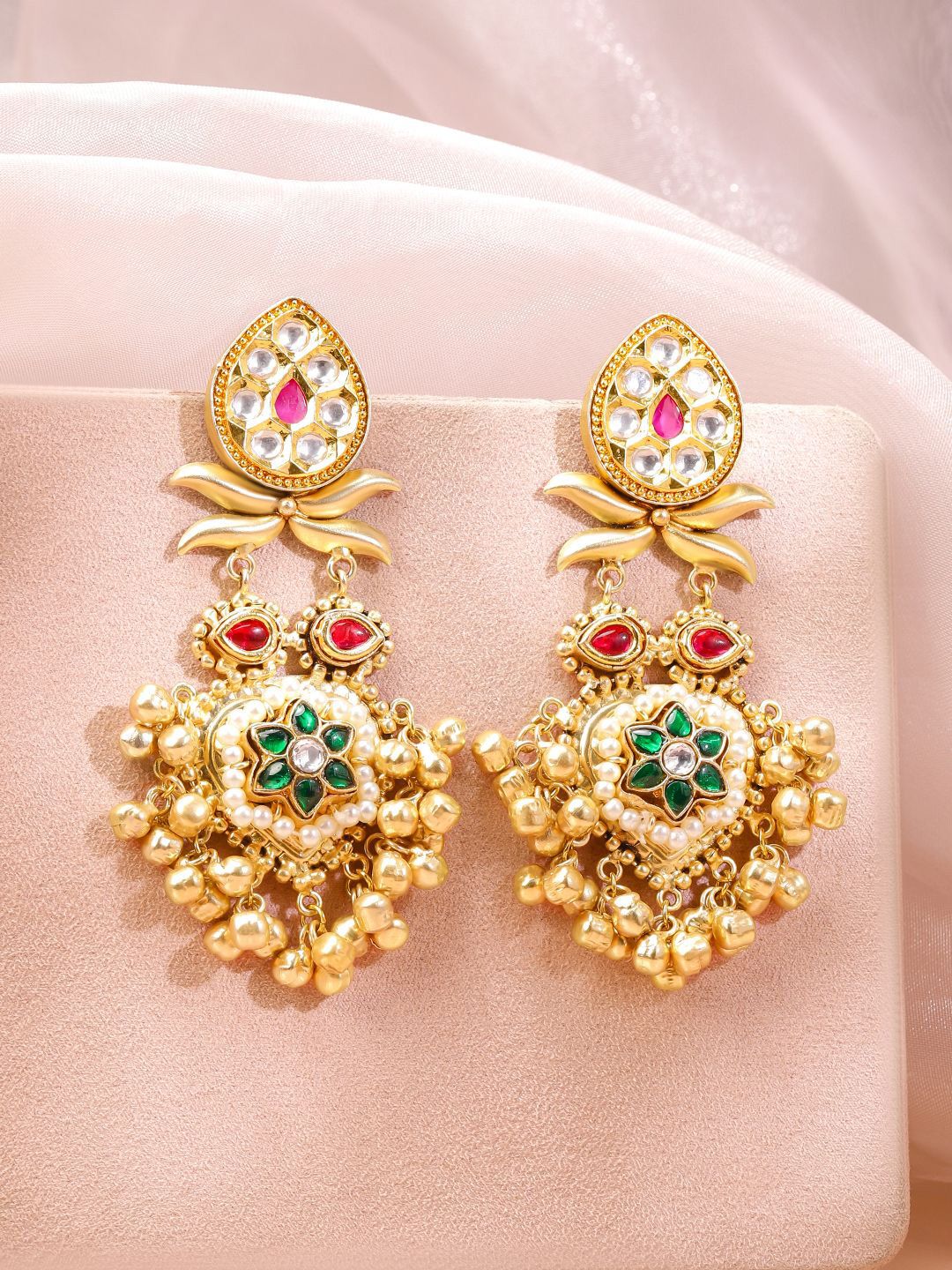 Dhiyona RJ Women's 22K Gold-Plated Kundan Studded & Beaded Contemporary Drop Earrings