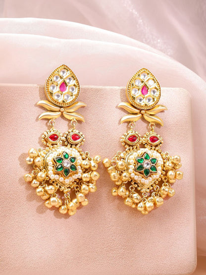 Dhiyona RJ Women's 22K Gold-Plated Kundan Studded & Beaded Contemporary Drop Earrings