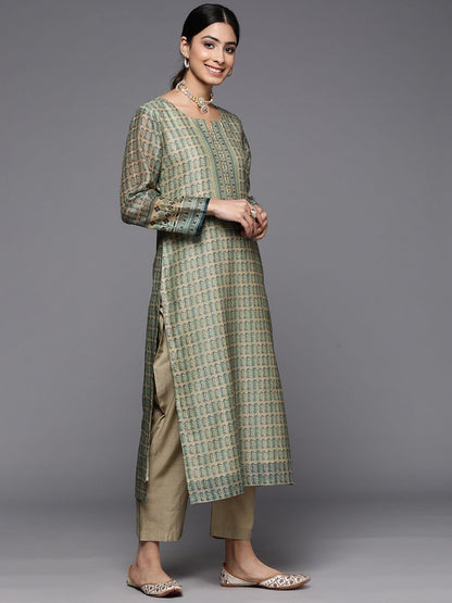 Dhiyona VA Women'sEthnic Motifs Printed Chanderi Silk Kurta With Trousers & With Dupatta