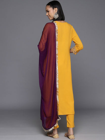 Dhiyona VA Women's Ethnic Motifs Embroidered Regular Gotta Patti Kurta with Trousers & Dupatta