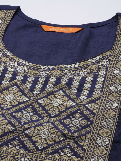 Dhiyona IE Women Navy Blue & Golden Yoke Design Kurta