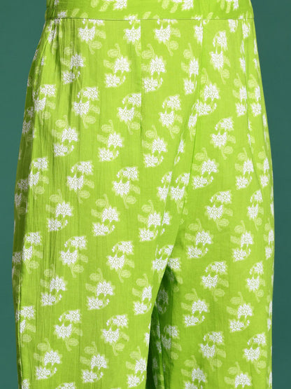 Dhiyona IE Floral Printed Empire Sequinned Pure Cotton Kurta with Trousers