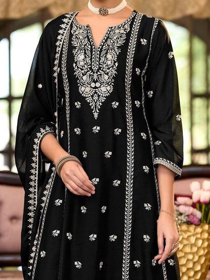 Dhiyona IE Women Ethnic Motifs Embroidered Regular Sequinned Kurta with Trousers & With Dupatta