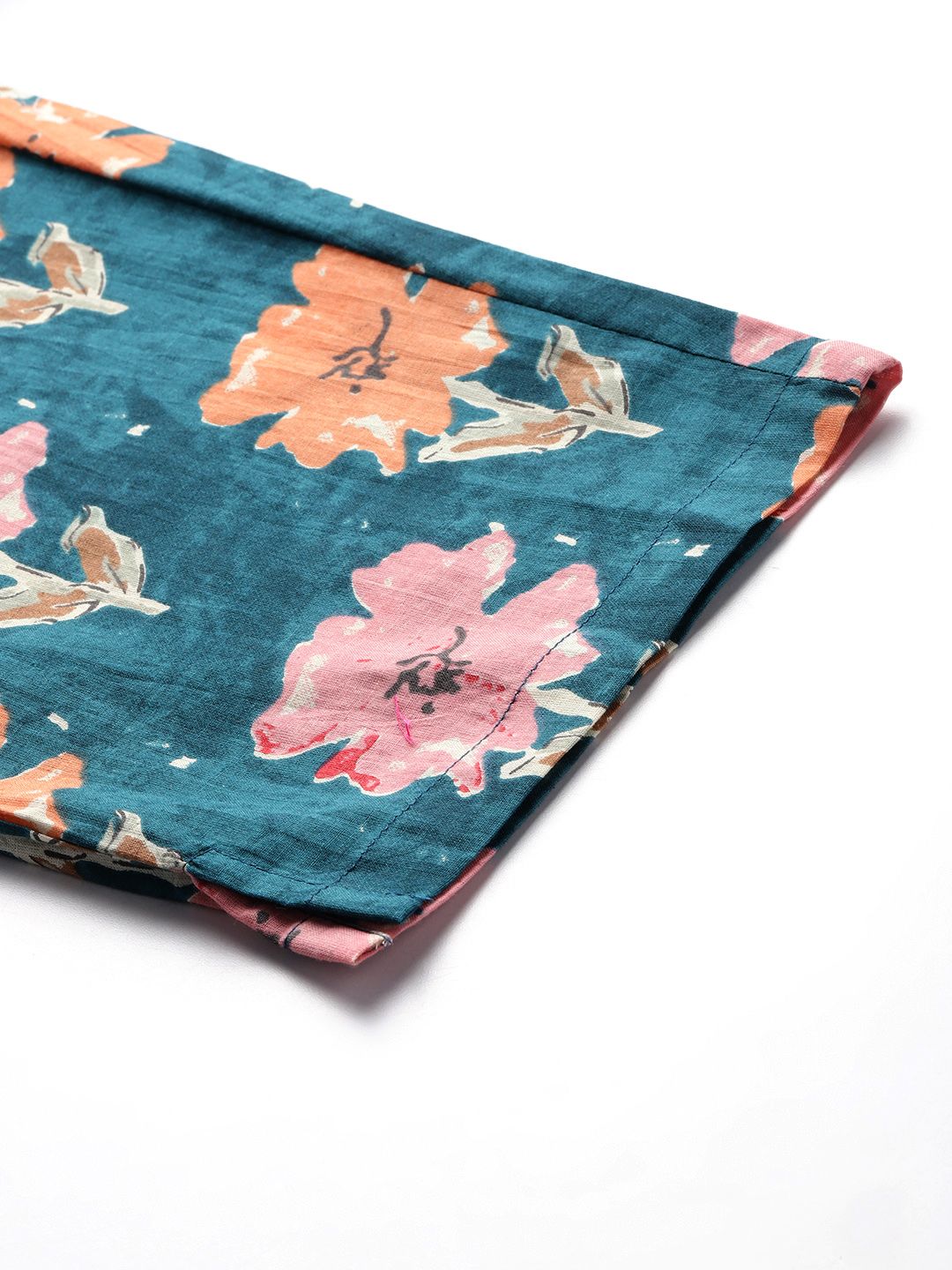 Floral Printed Pleated Pure Cotton Kurta with Trousers