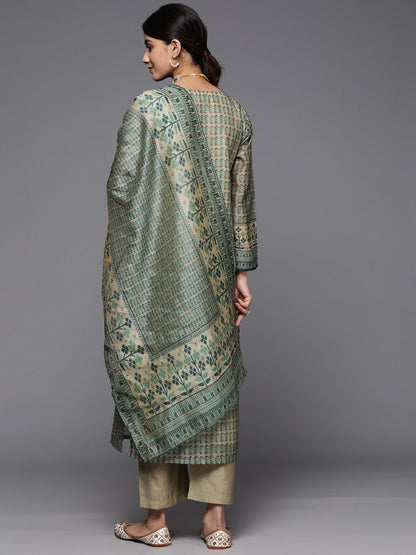 Dhiyona VA Women'sEthnic Motifs Printed Chanderi Silk Kurta With Trousers & With Dupatta