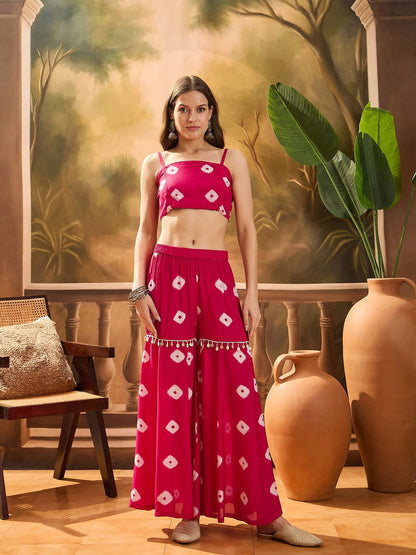Dhiyona SN Women's Bandhej Printed Kaftan & Tube Top With Sharara