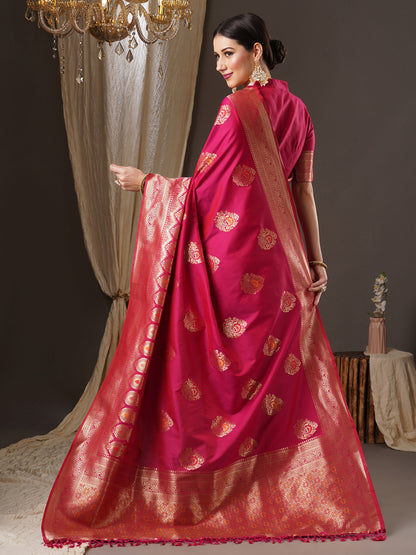 Women's Silk Blend Pink Woven Design Designer Saree With Blouse Piece